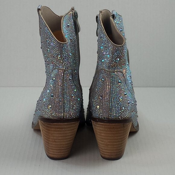 NWOT Bieoshli Silver Rhinestone Western Cowboy Ankle Boots - Picture 6 of 7
